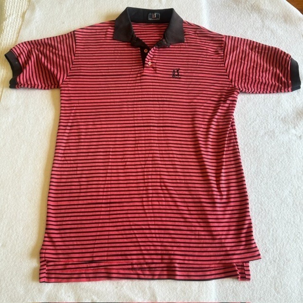 Vintage PGA Tour Golf Polo Shirt Mens Red Black Striped L Short Sleeve Preppy